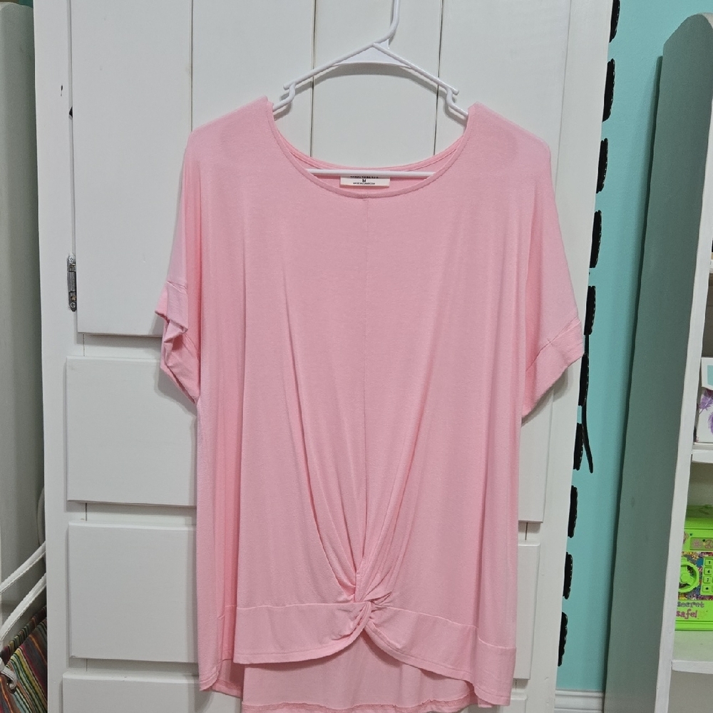 Zenana Outfitters Pink Relaxed Tie Front Blouse